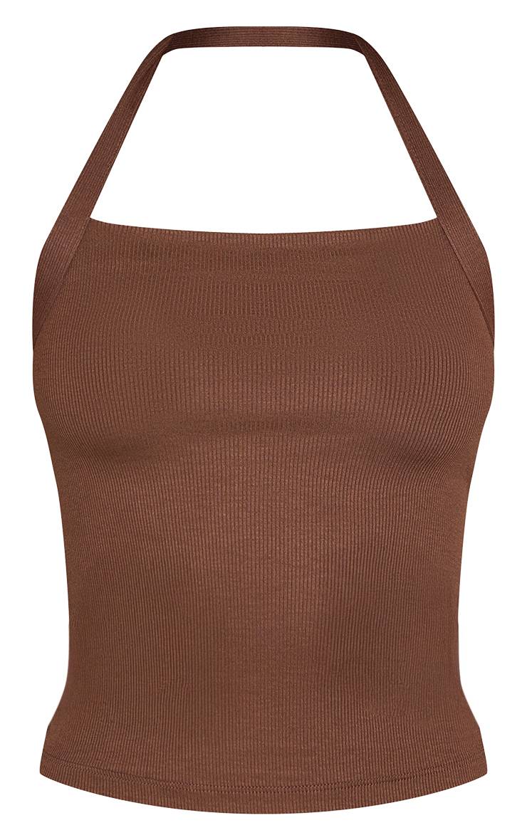 Chocolat Débardeur Côtelé Doux Avec Détail Col Licou