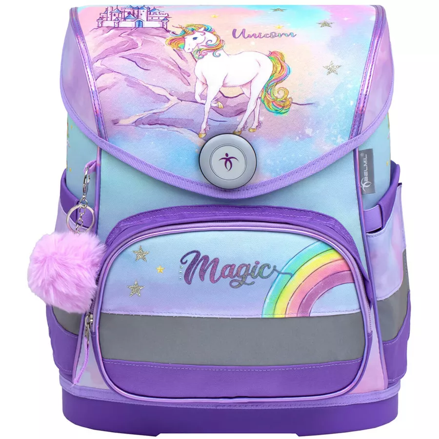 Belmil Schulranzen Compact Schulranzen Set 5-teilig mit Brustgurt Rainbow Unicorn Magic
