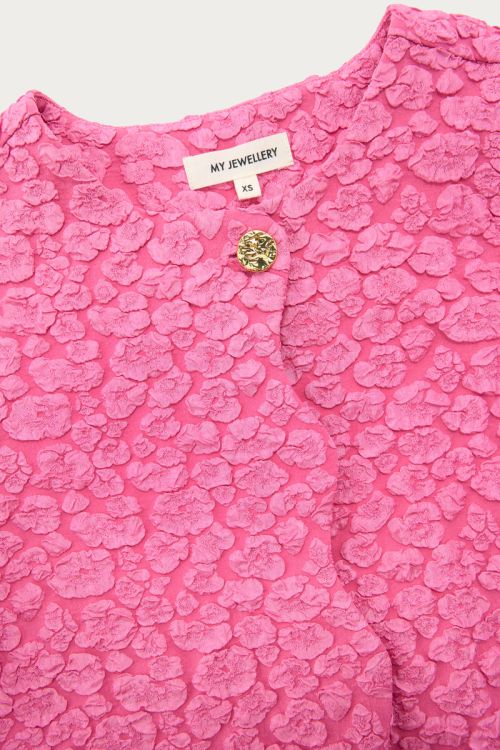 Roze jacquard top met knoopsluiting