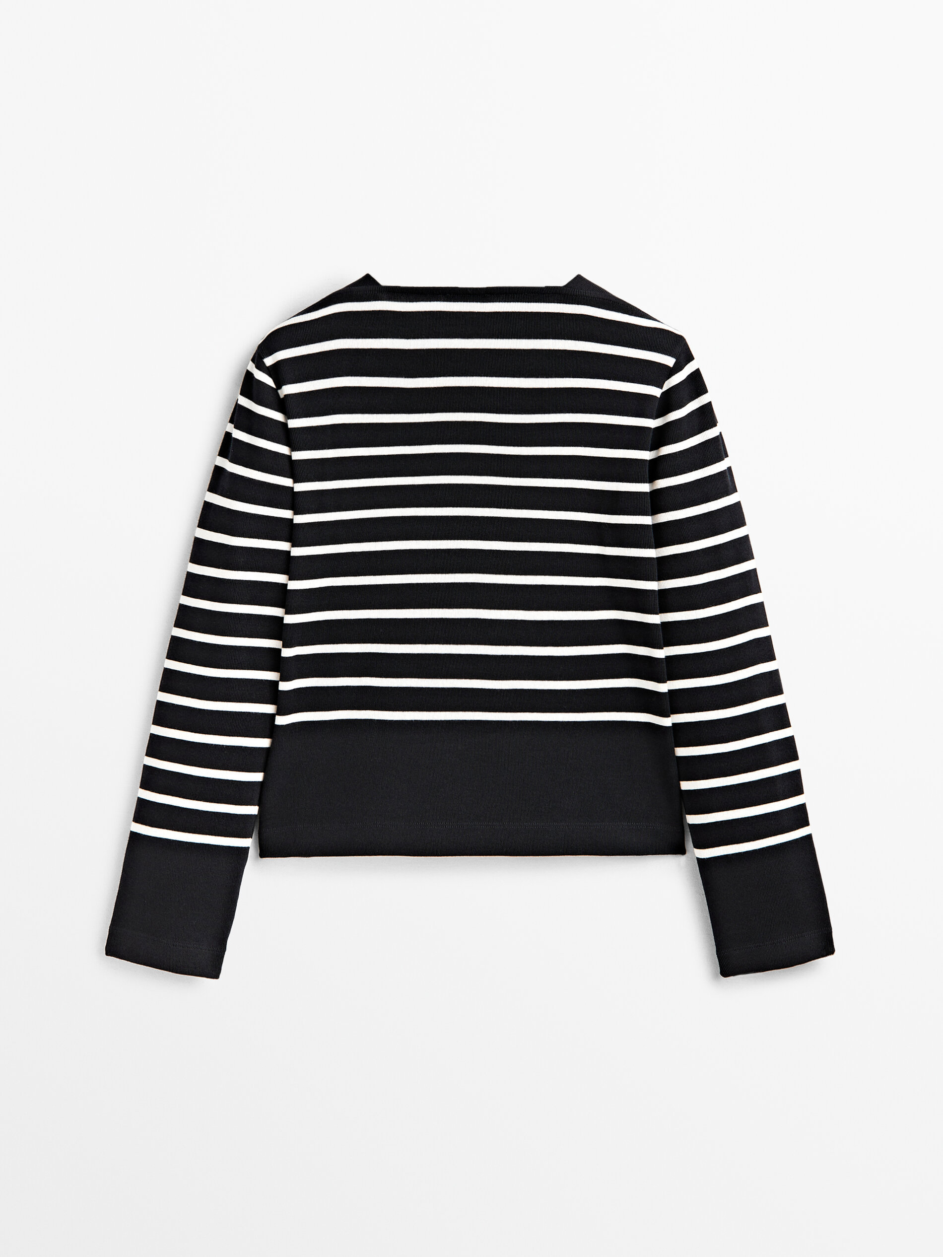 Camiseta listrada de algodão com decote canoa - AZUL MARINHO
