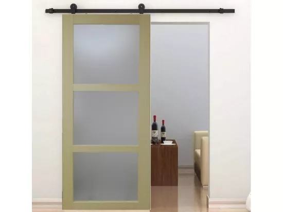 Porte Coulissante Bois Ayous Vitrée H204 X L83 + Rail à Roulettes Et 2 Coquilles Noir Gd Menuiseries