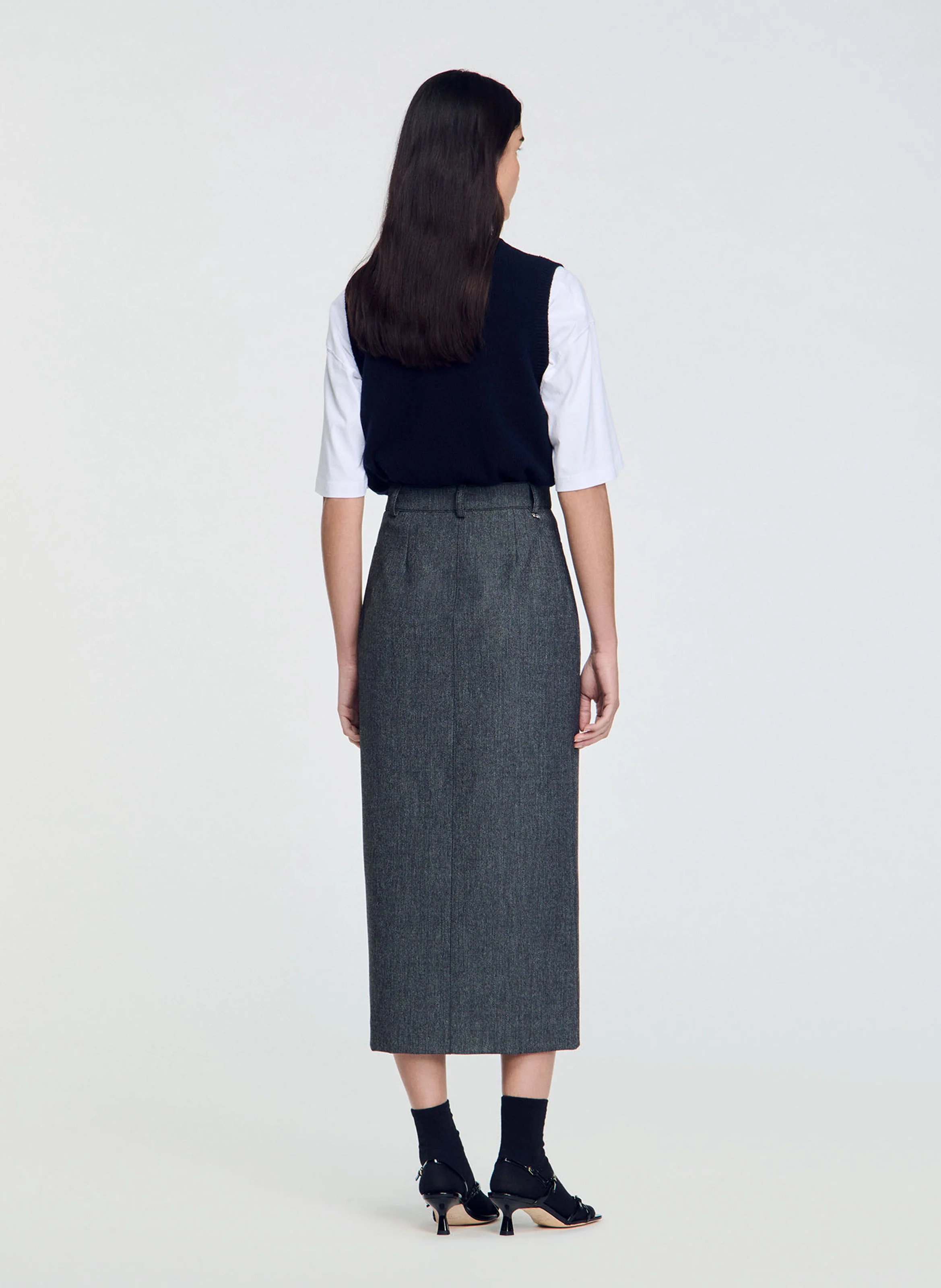 Jupe midi fendue | Gris