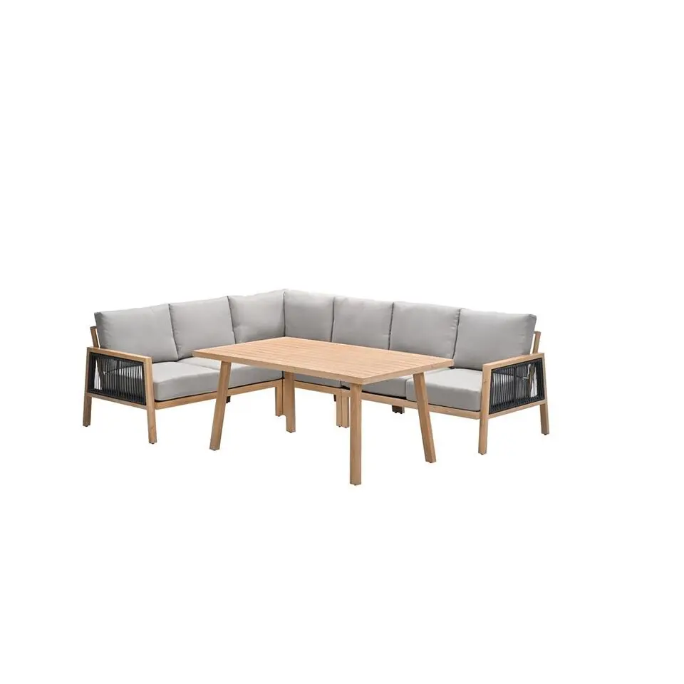 Decala lounge-diningset -5-delig-aluminium-light teak look-desert sand