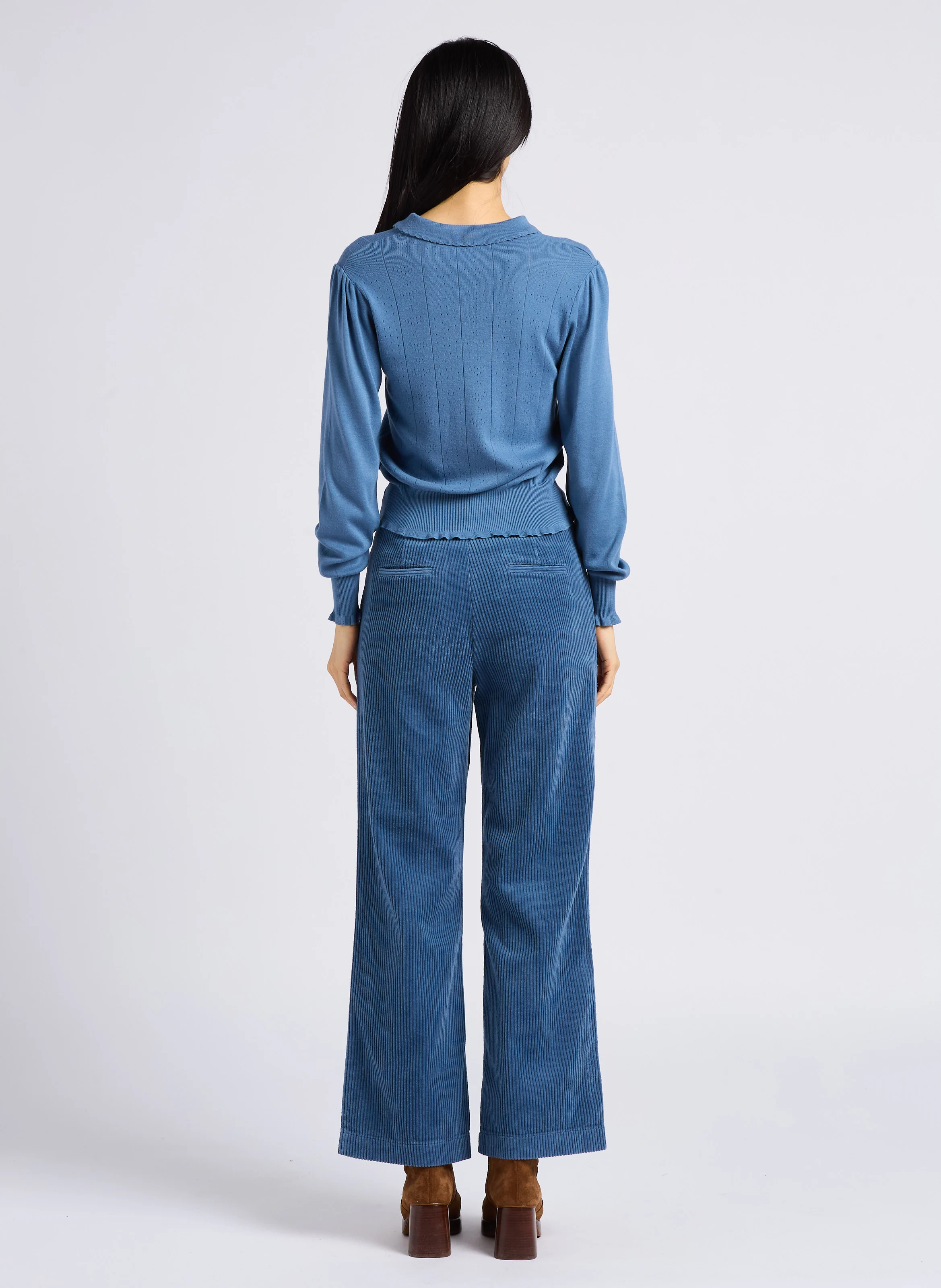 ANNETTE - Tee-shirt pointelle en coton mélangé | Bleu