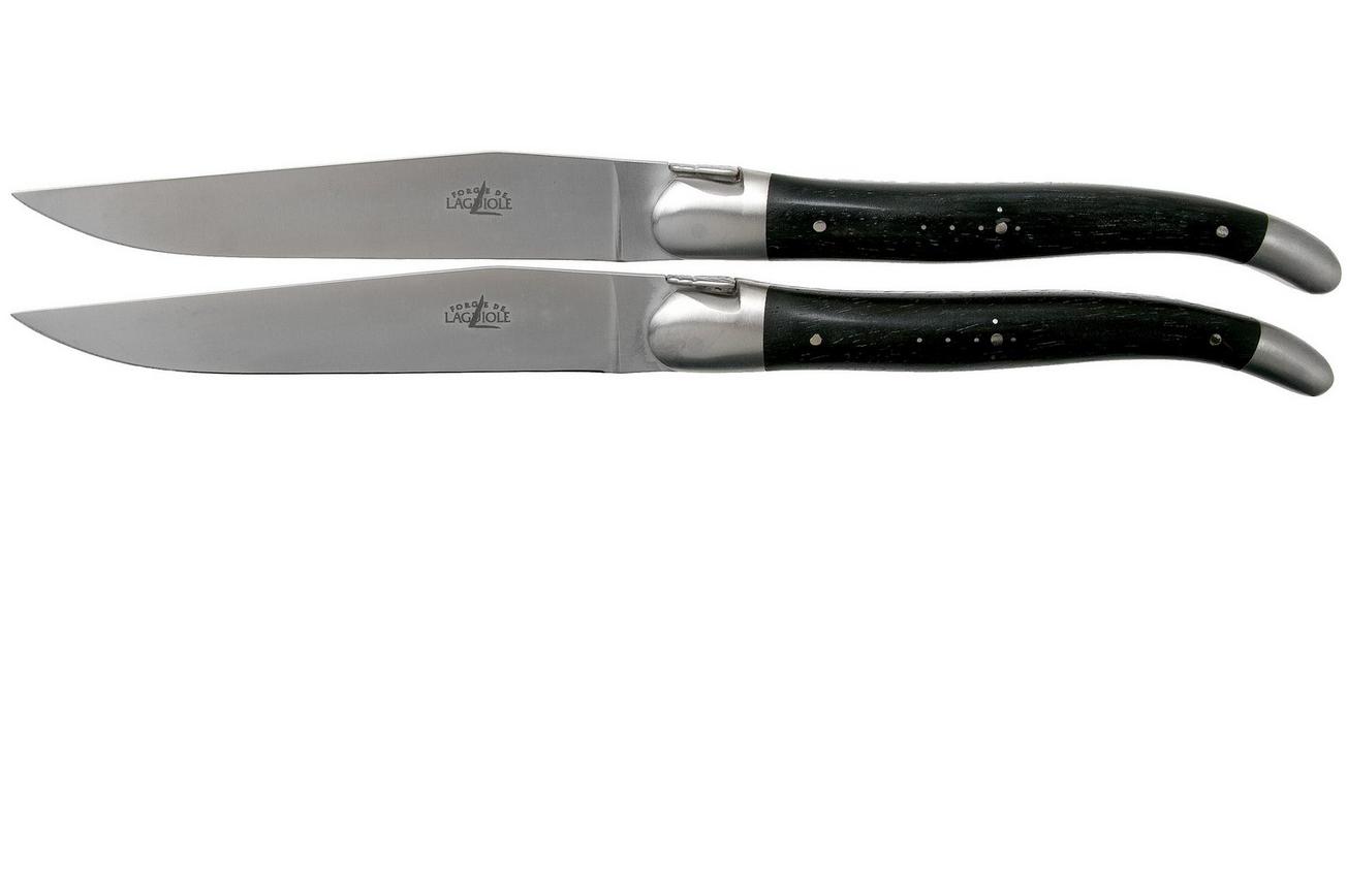 Forge de Laguiole, LAT22MINEB, 2-delige steakmessenset gematteerd, Ebbenhout