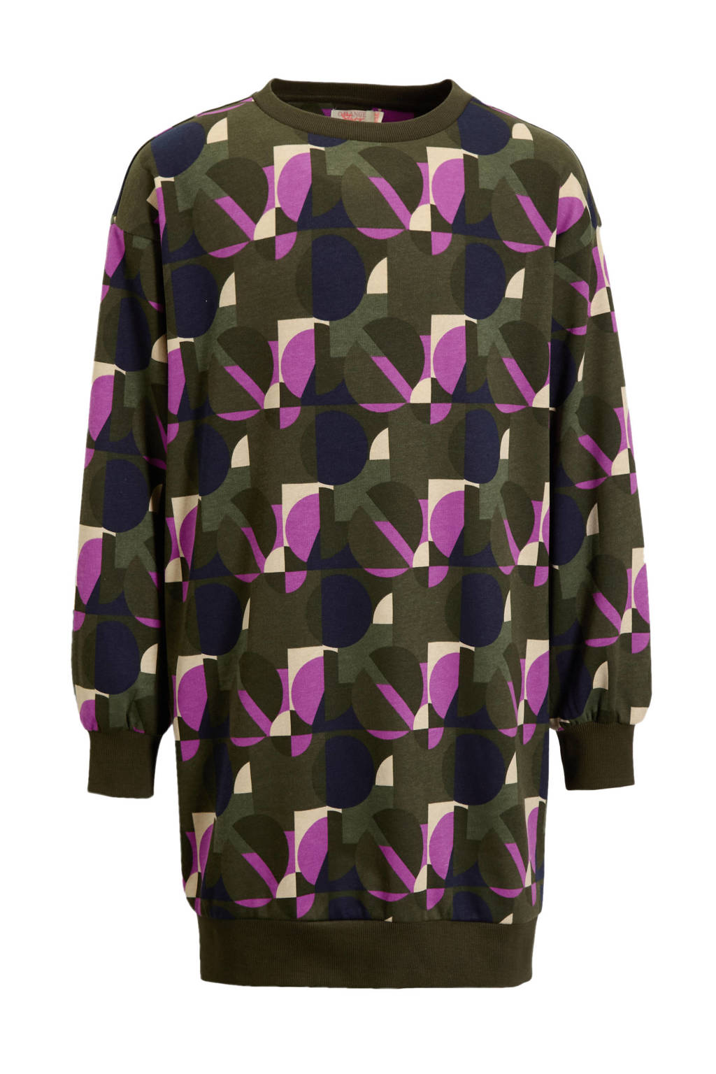 Orange Stars sweaterjurk Rome met alloverprint donkergroen