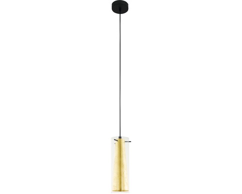 Hanglamp, 1-lichts, HxØ 110x11 cm, zwart/goud/helder