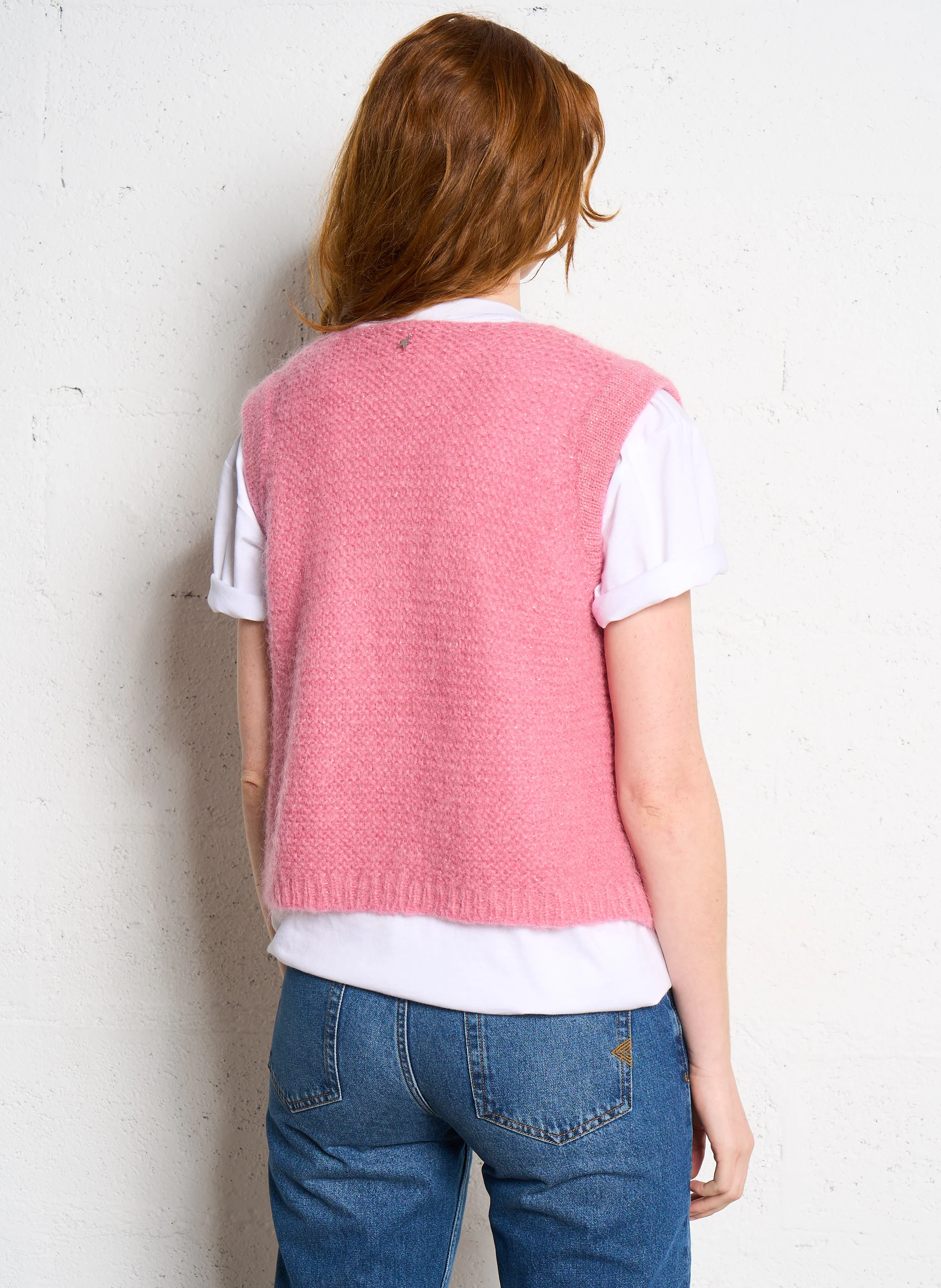 GOTANAX - Gilet col rond droit en maille | Rose