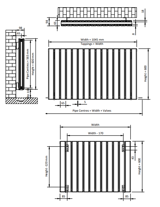 Eastbrook Hadleigh radiator 105x60cm aluminium 1759W wit mat