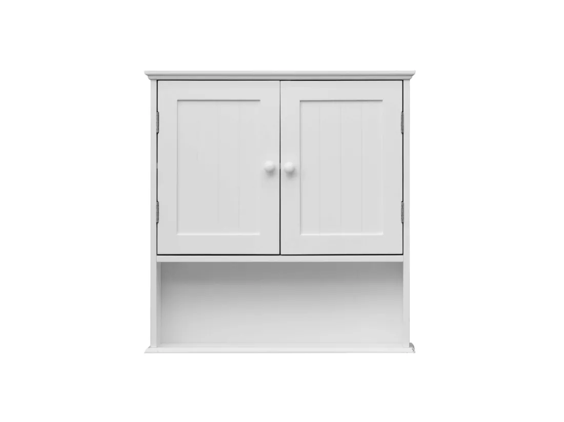 Armoire de salle de bain murale en Bois blanc 2 Portes et 1 étagère