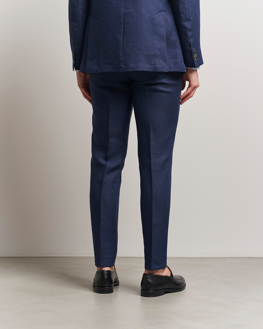 Oscar Jacobson Denz Linen Trousers Navy