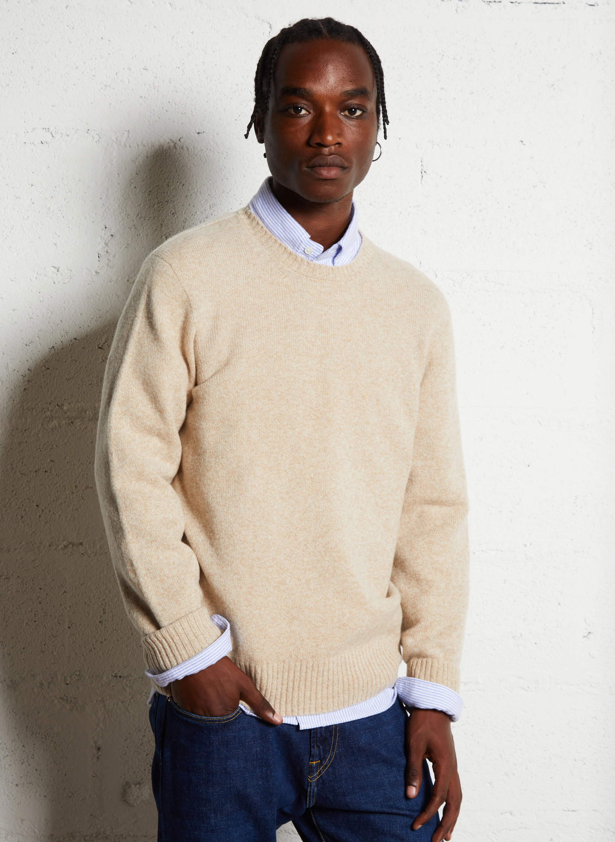 Pull col rond droit en laine | Beige