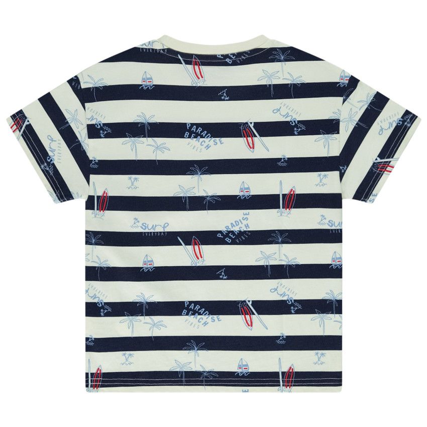 T-shirt manches courtes rayé avec imprimé fantaisie pour garçon - Ecru