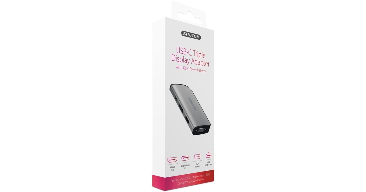 SitecomUSB-C Triple Display adapter met USB-C power delivery