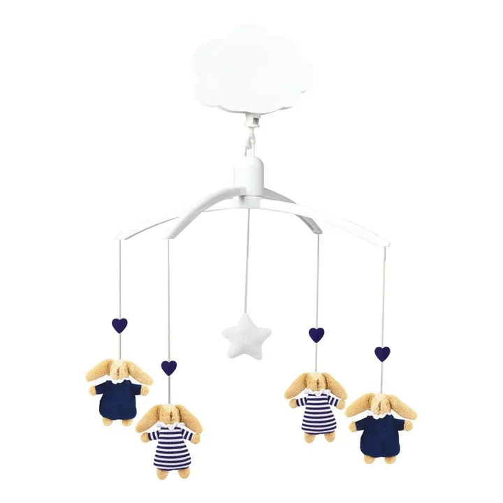 Trousselier Mobile musical lapin nid d'ange bleu marine et marinière | Bleu