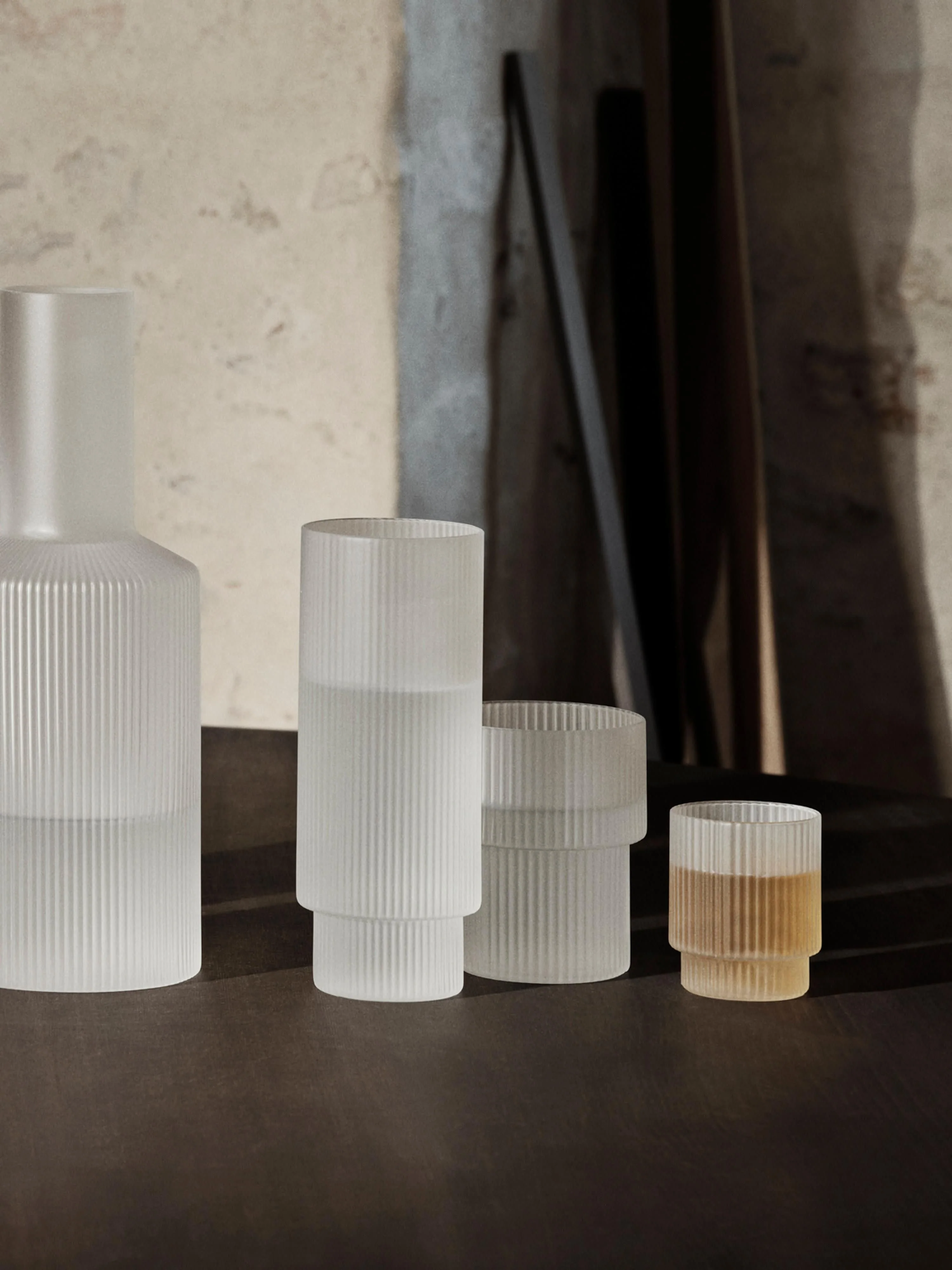 Mondgeblazen tumblers Ripple met groefreliëf, 4-delig