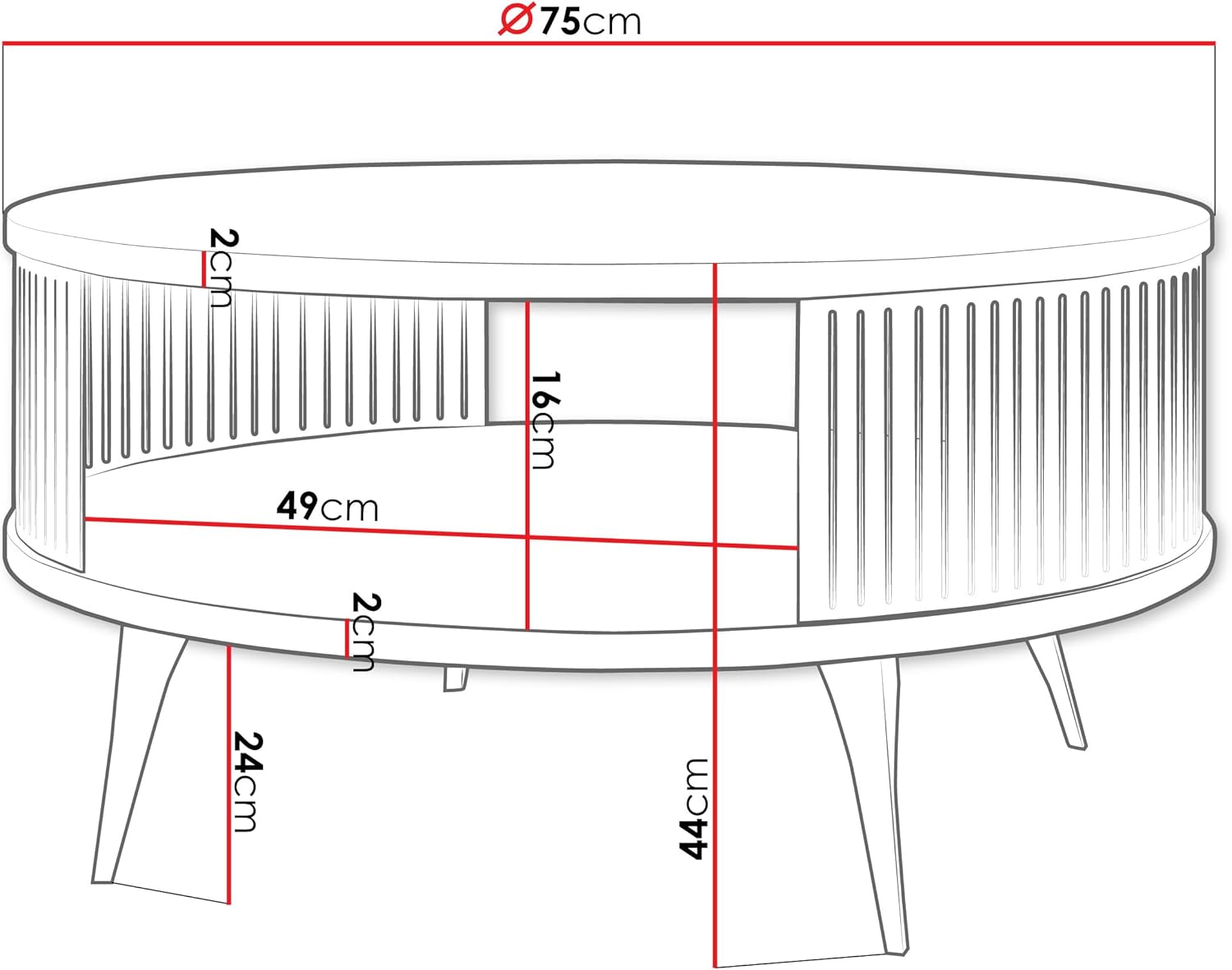Mirjan24 Couchtisch mit Ablage Rajkon, Runde Form, Metallbeine, Kaffeetisch, Wohnzimmertische, Beistelltisch, Sofatisch, Teetisch (Bianco Marmor, Schwarz)
