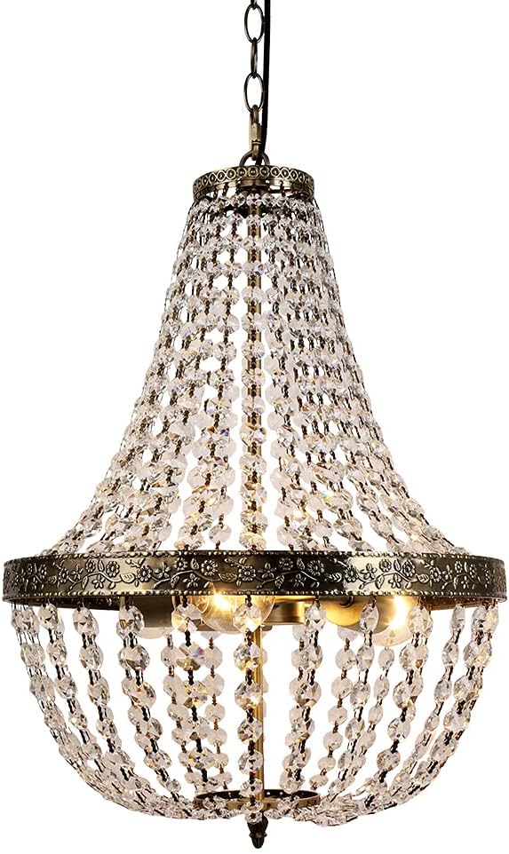 FIRVRE Kristall Kronleuchter 3-Light, Vintage Pendelleuchte Höhenverstellbar, 3 Flammige E27 mit Verstellbarer Kette für Esszimmer, Wohnzimmer, Schlafzimmer