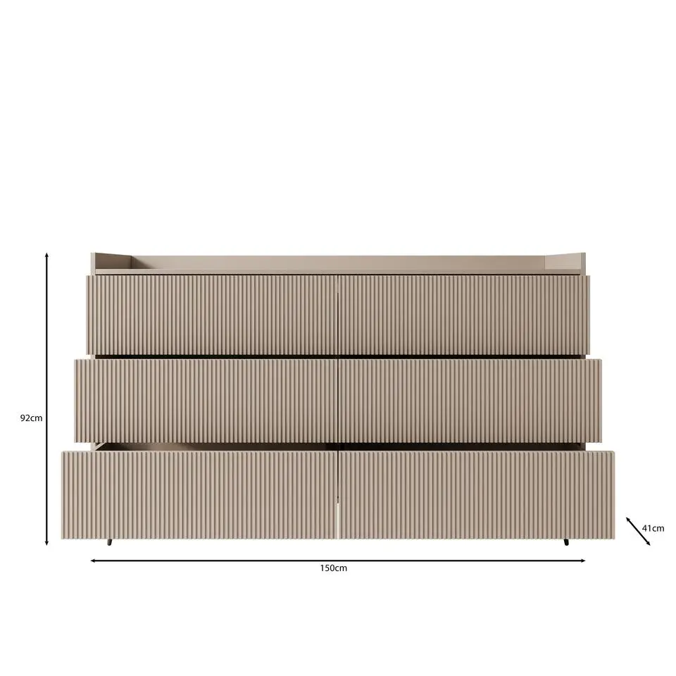 Meubella - Asty - Ladekast met 6 lades - Donker eiken - 150x41x92 cm