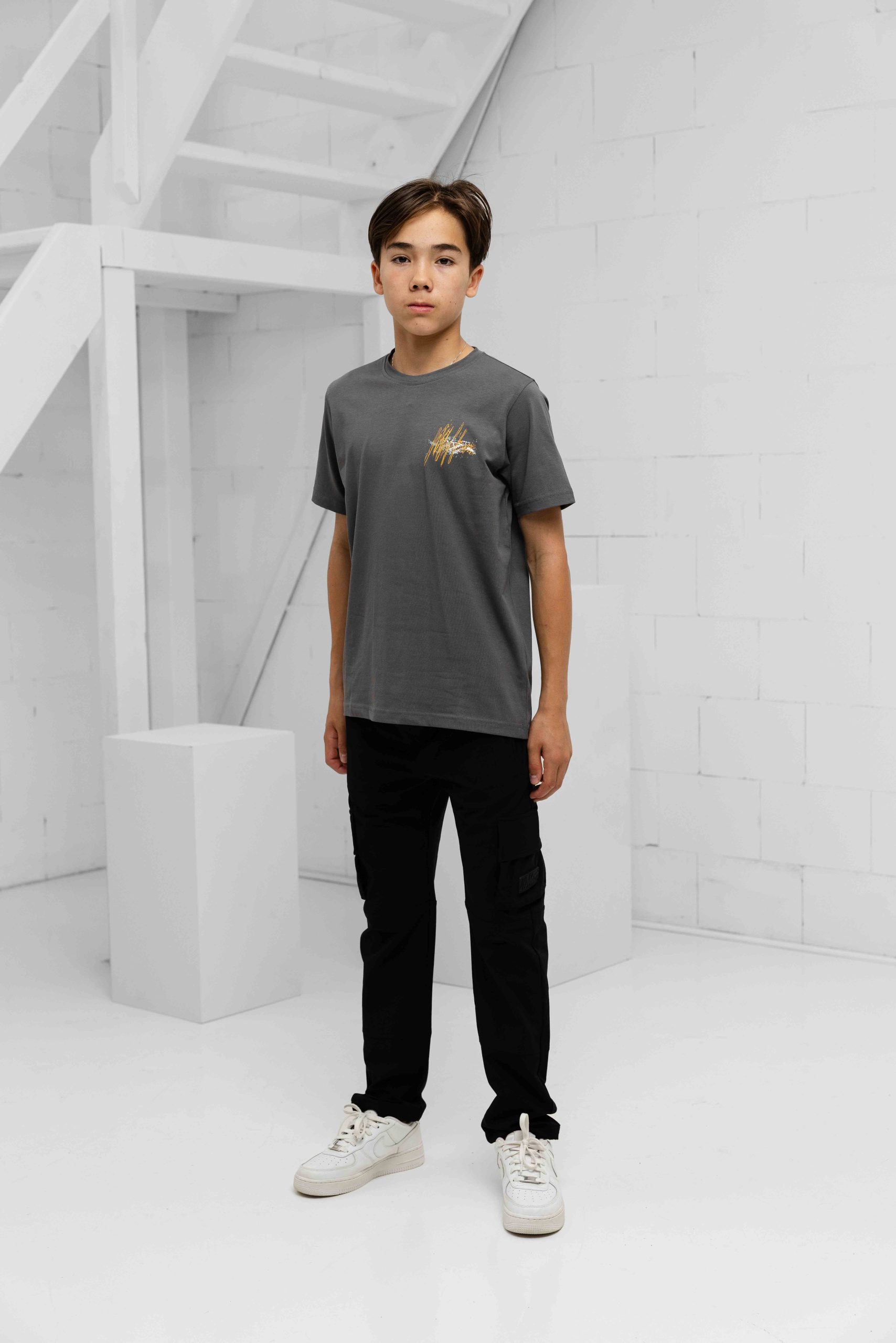 Malelions Splash T-Shirt Kids Donkergrijs/Oranje
