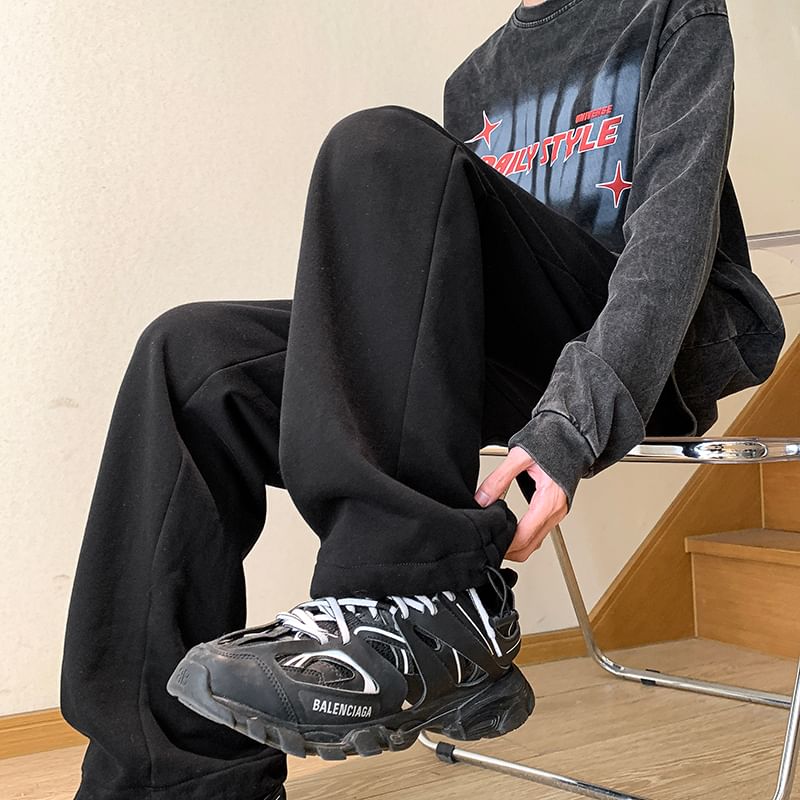 emeisa - Mid Rise Plain Drawstring Sweatpants
