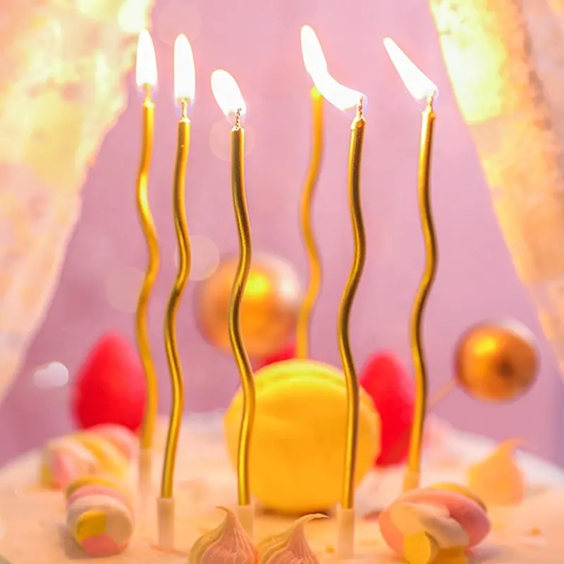 (6er Set) 11cm Spiral Geburtstags Kerzen Gebogene Birthday Deko für Torten / Kuchen / Muffins - Bunt