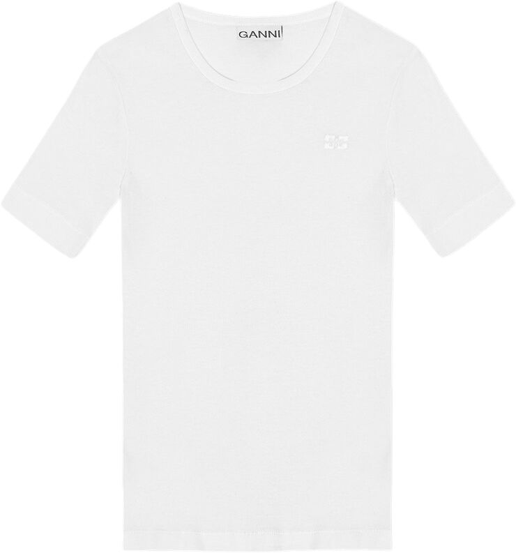 Ganni Soft Cotton Rib Short Sleeve T-Shir Bright white