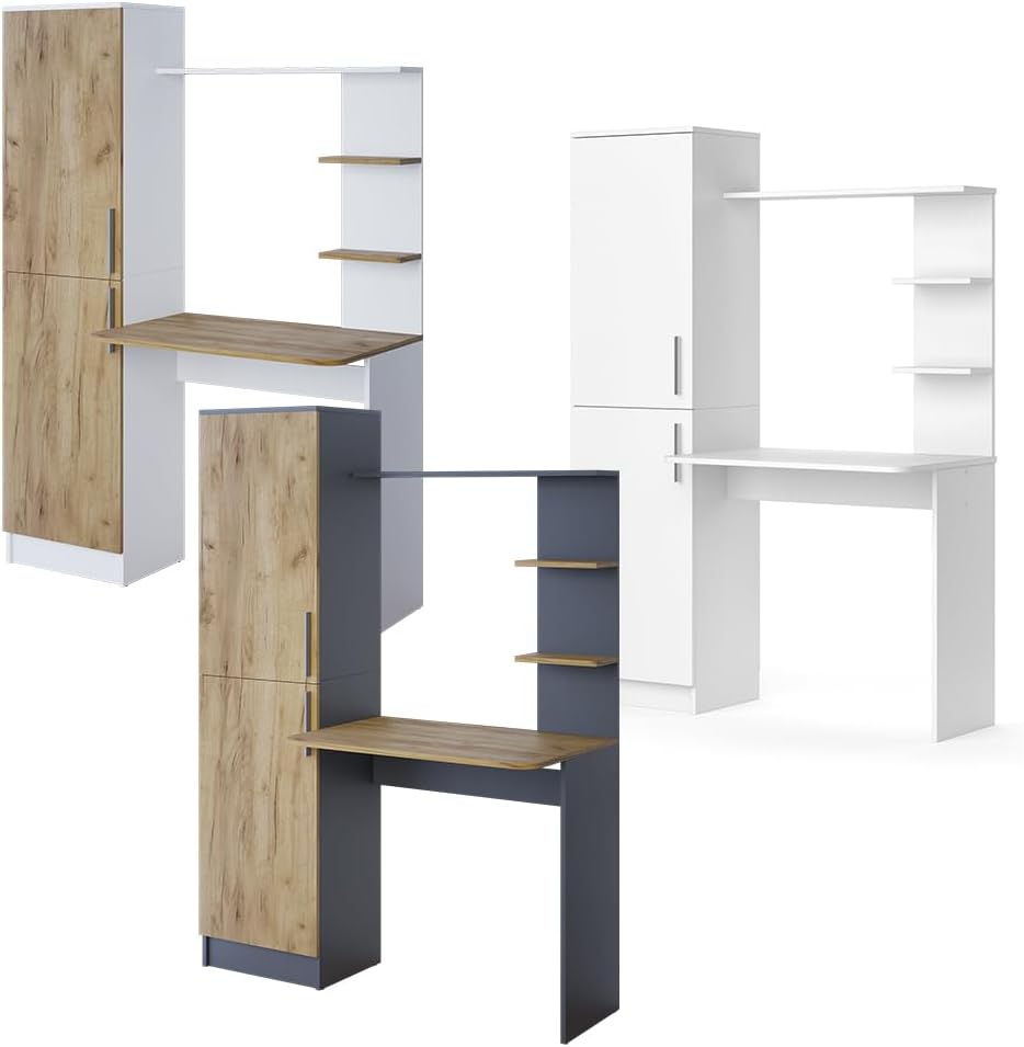 Vicco Schreibtisch Tessa, Arbeitstisch für das Büro, Weiß/Goldkraft Eiche, 122.9 x 33.4 cm