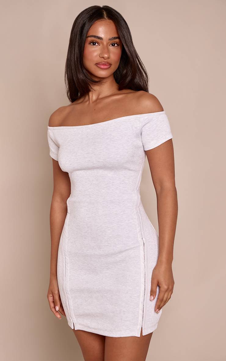 Gris Cendré Robe Mini Bardot Petite Avec Coutures Apparentes Devant