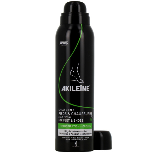 Akileïne Spray Noir 3 en 1 Pieds et Chaussures Déodorant