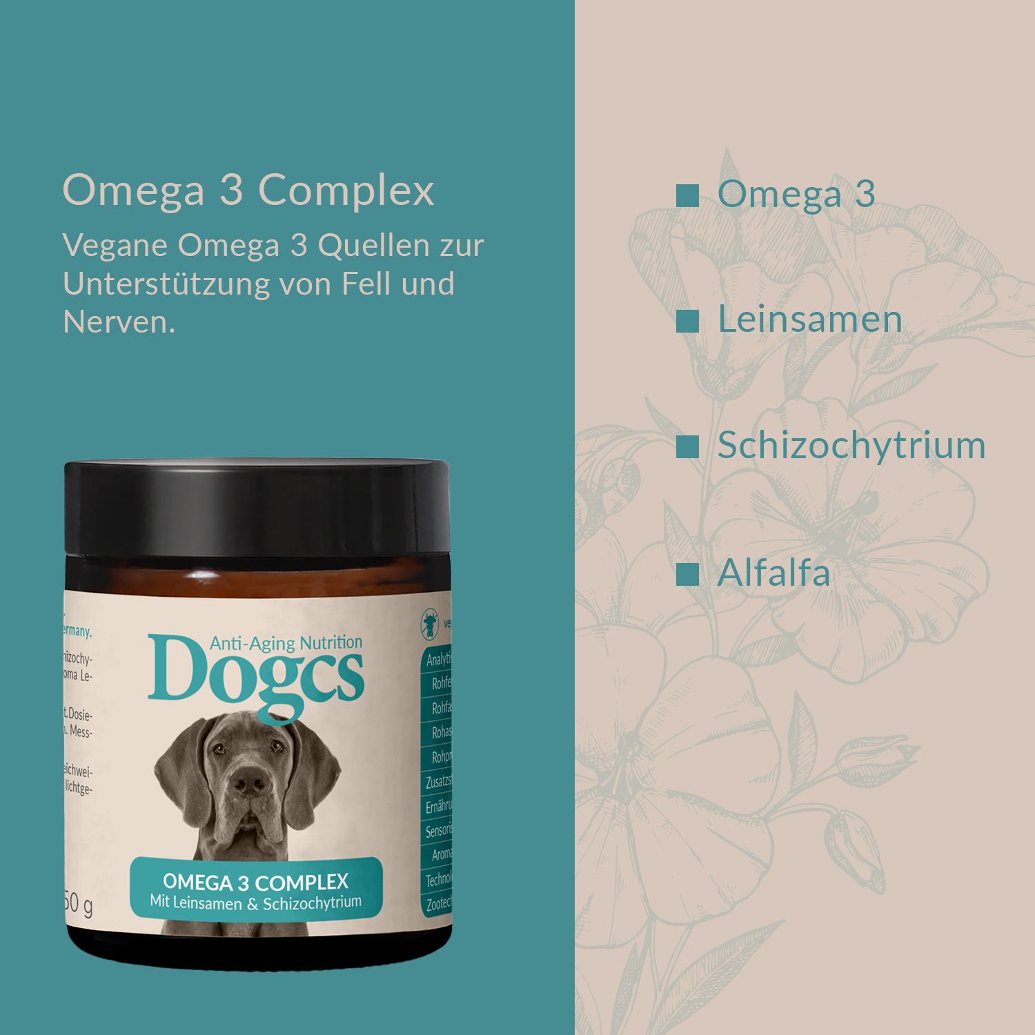 Dogcs Omega3 Complex mit veganen Omega 3 Quellen