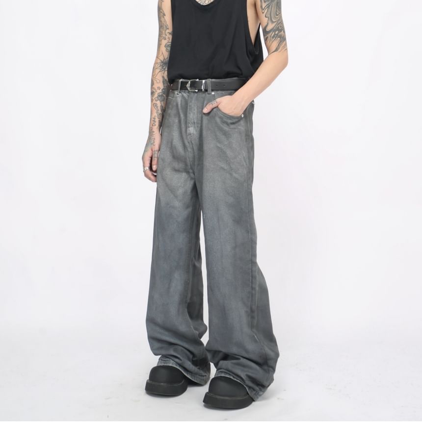 Derbundy - Mid Rise Washed Wide Leg Jeans