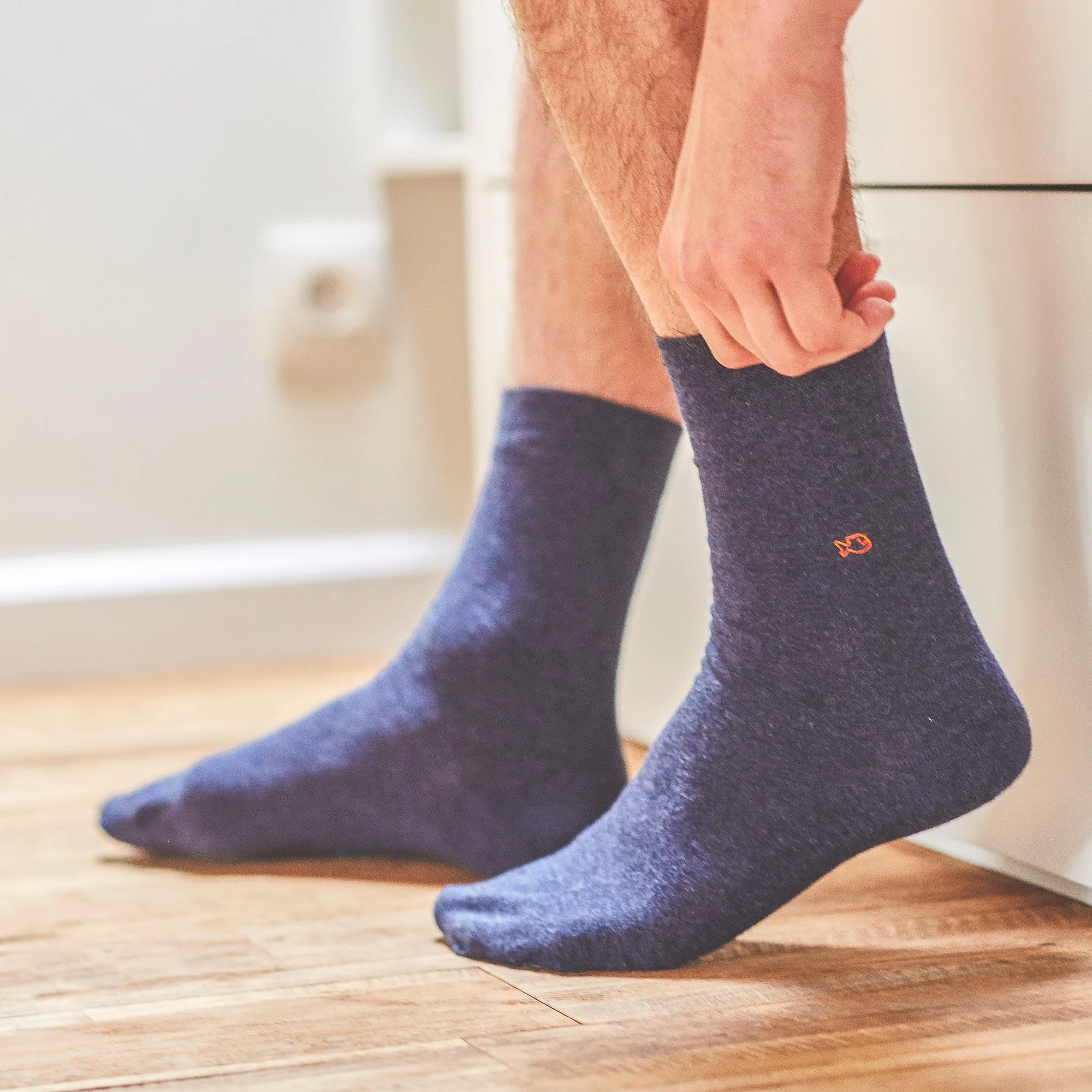BLEU CHINÉ - Chaussettes en coton peigné unies | Bleu