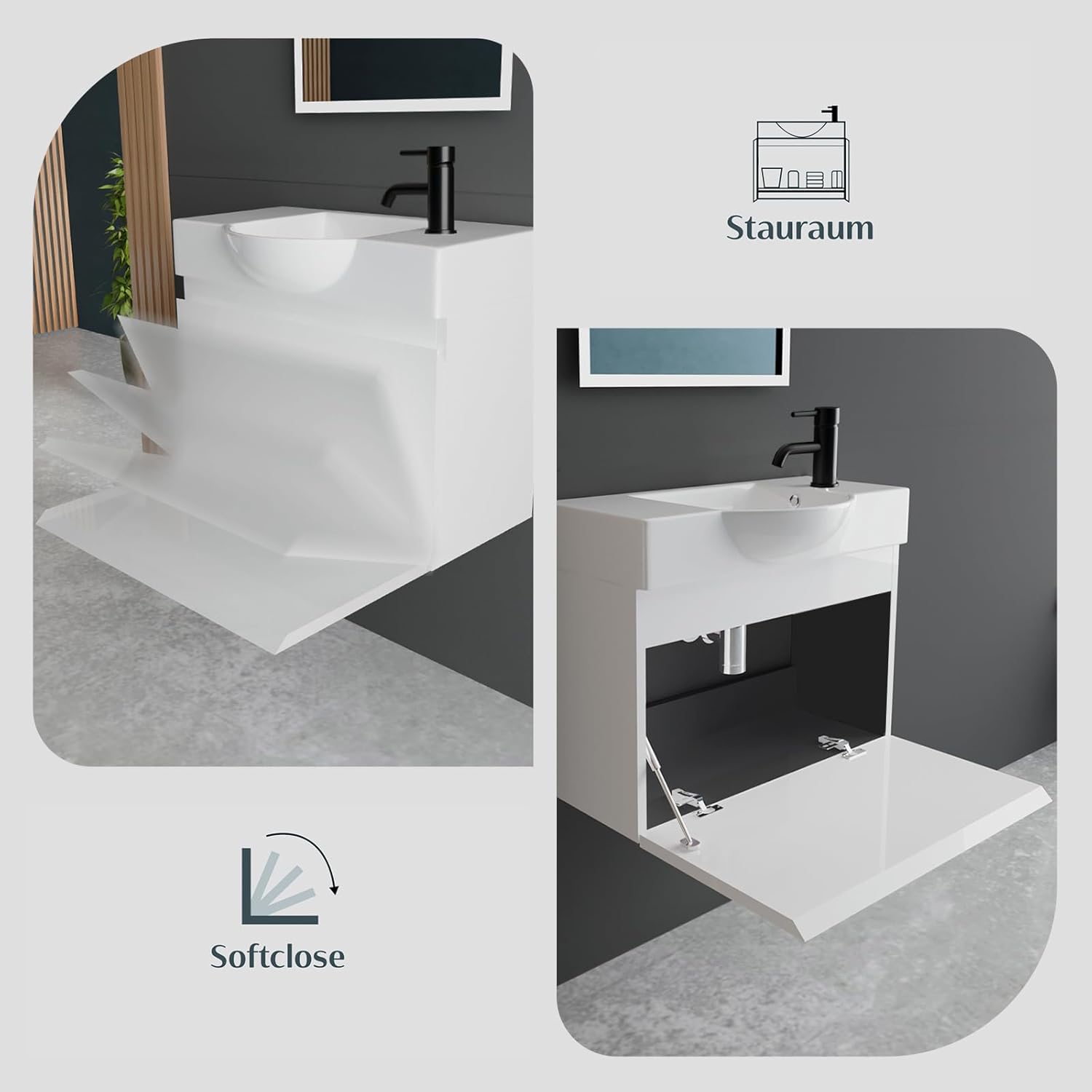 Alpenberger Badmöbel Set | Waschbecken mit Unterschrank 55 cm Breit | Badezimmerschrank Badschrank Schmal | Badezimmermöbel Waschtisch | Schrank Klein | Waschbeckenunterschrank Weiß