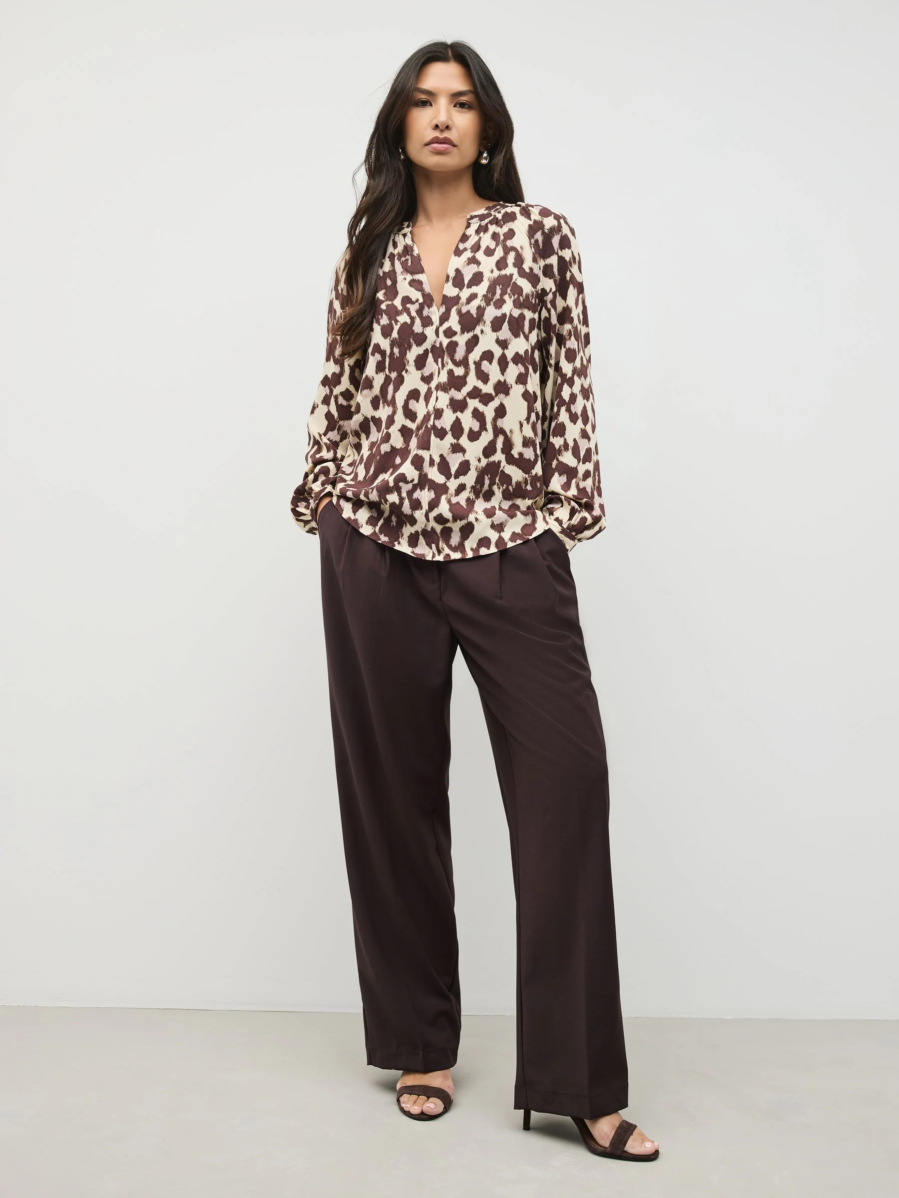 Roze dierenprint - Blouse met V-hals en lange mouwen