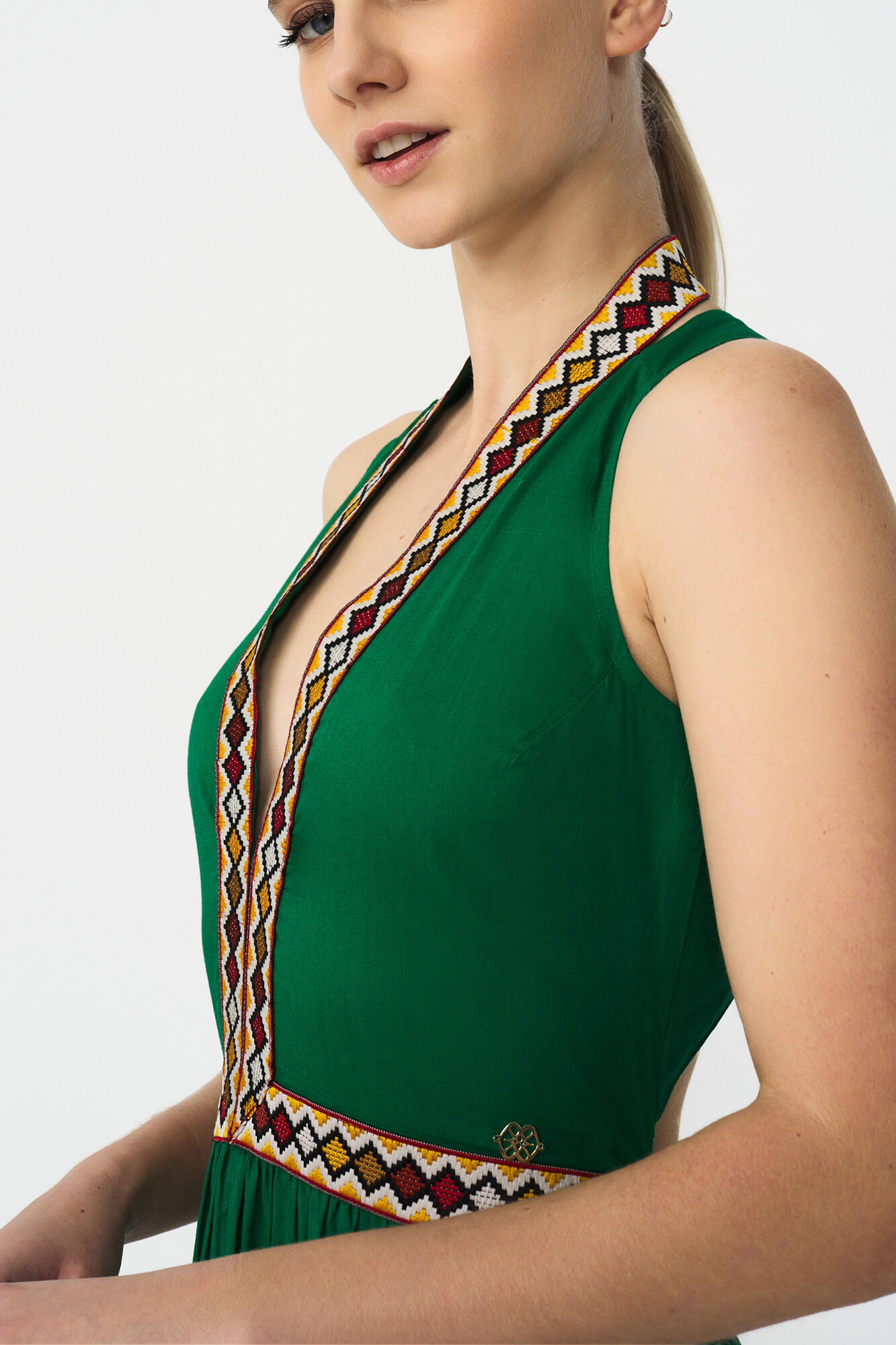 Vestido longo com laços - Verde