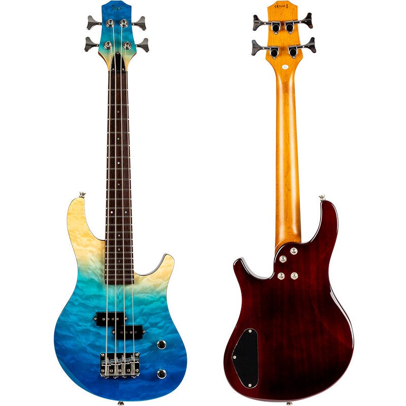 Flight Rock Series Mini Bass Ukulele Transparent Blue solid body elektrische bas-ukelele met deluxe gigbag
