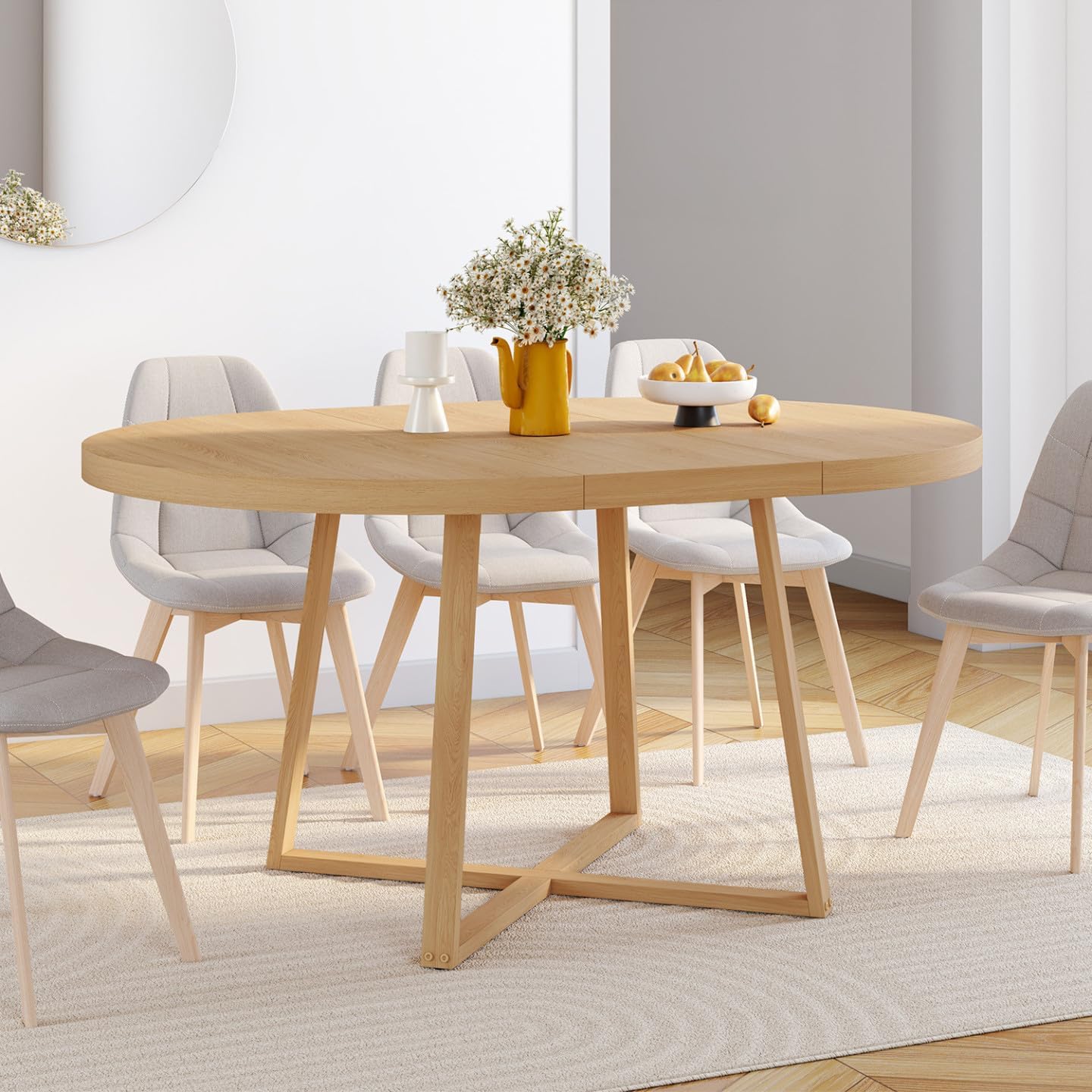 IDMarket - Ausziehbarer runder Esstisch Selma 4-8 Personen Holz Bucheffekt 110-150 cm