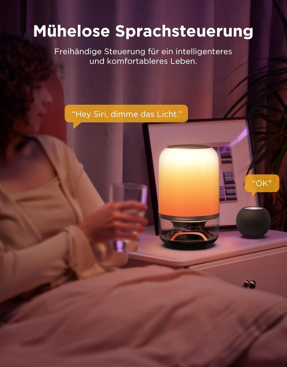 Govee Tischlampe 2 Pro x Sound von JBL (Kein Adapter), kabellose LED Tischlampe mit Lautsprecher, Musik-Licht-Sync, 16 Musik- & 100+ Szenenmodi, Matter-kompatibel, Wiederaufladbare Nachttischlampe