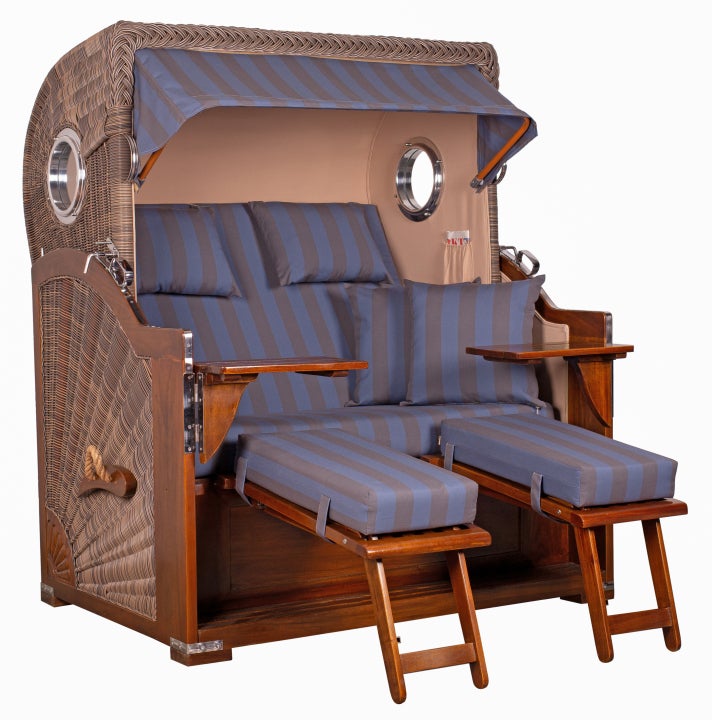 Westerland strandstoel, mahonie, patrijspoort, PE grijs, design 582