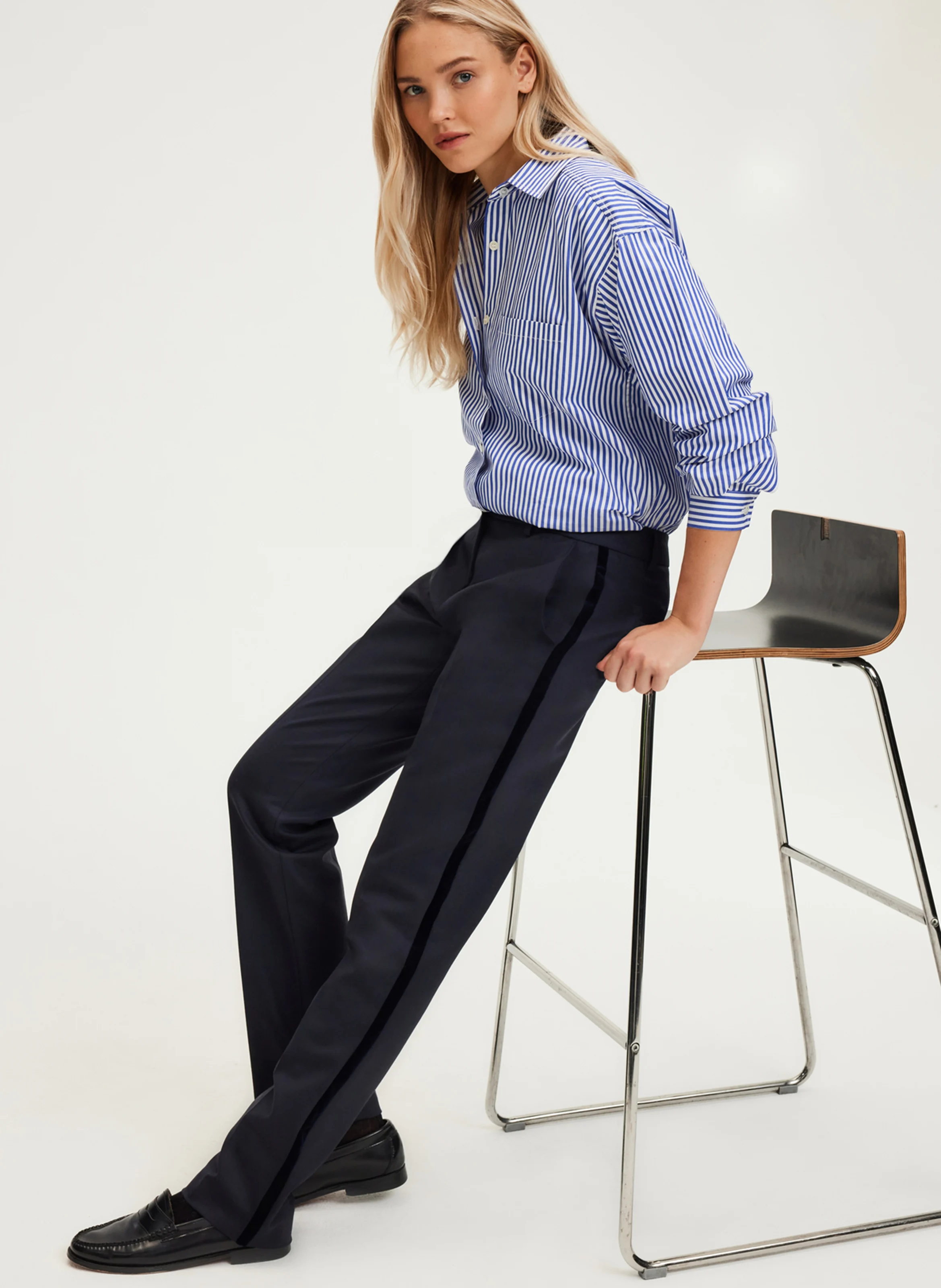 NIHELLE - Pantalon cigarette en laine mélangée | Bleu