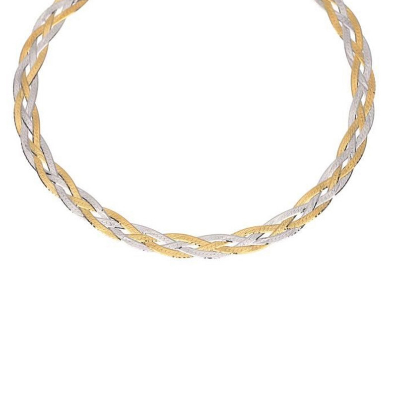 Collier Femme Maille Tresse - Or Bicolore Jaune et Blanc