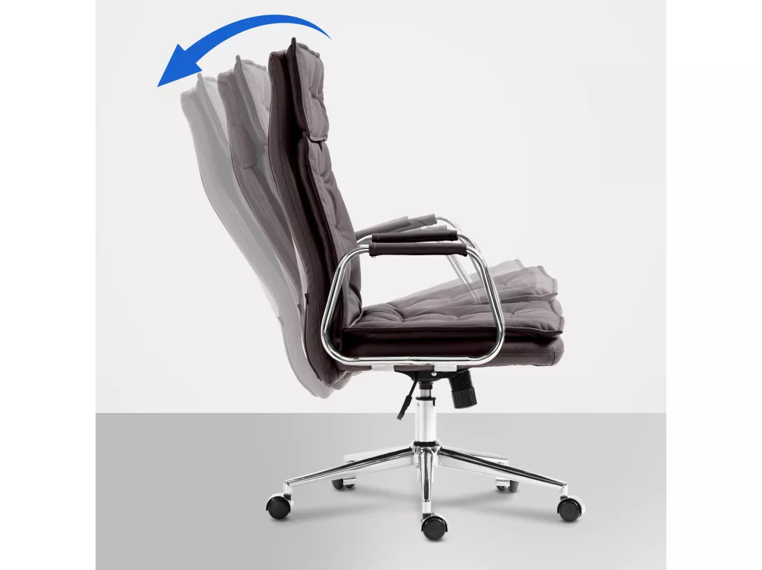 Chaise de bureau - Véritable cuir & Métal chromé - Marron - Sotira