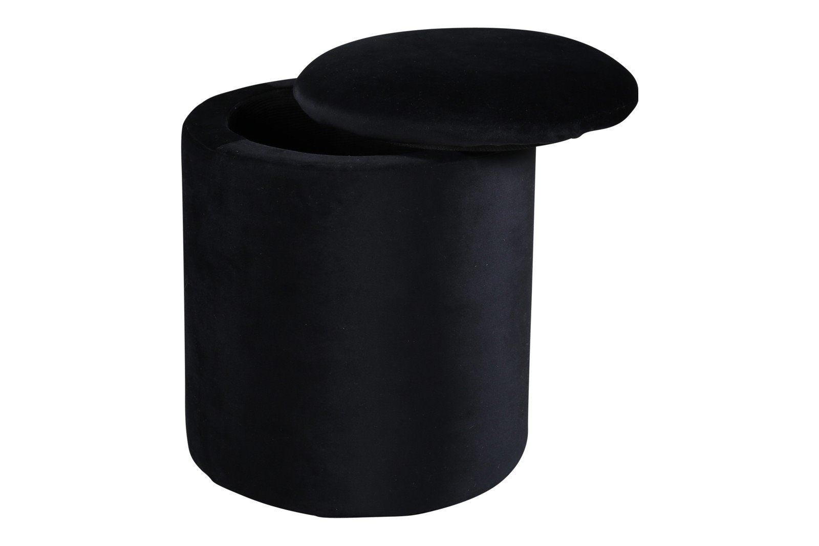 Limpen pall Ø32cm. Sort fløyel. Med oppbevaring.