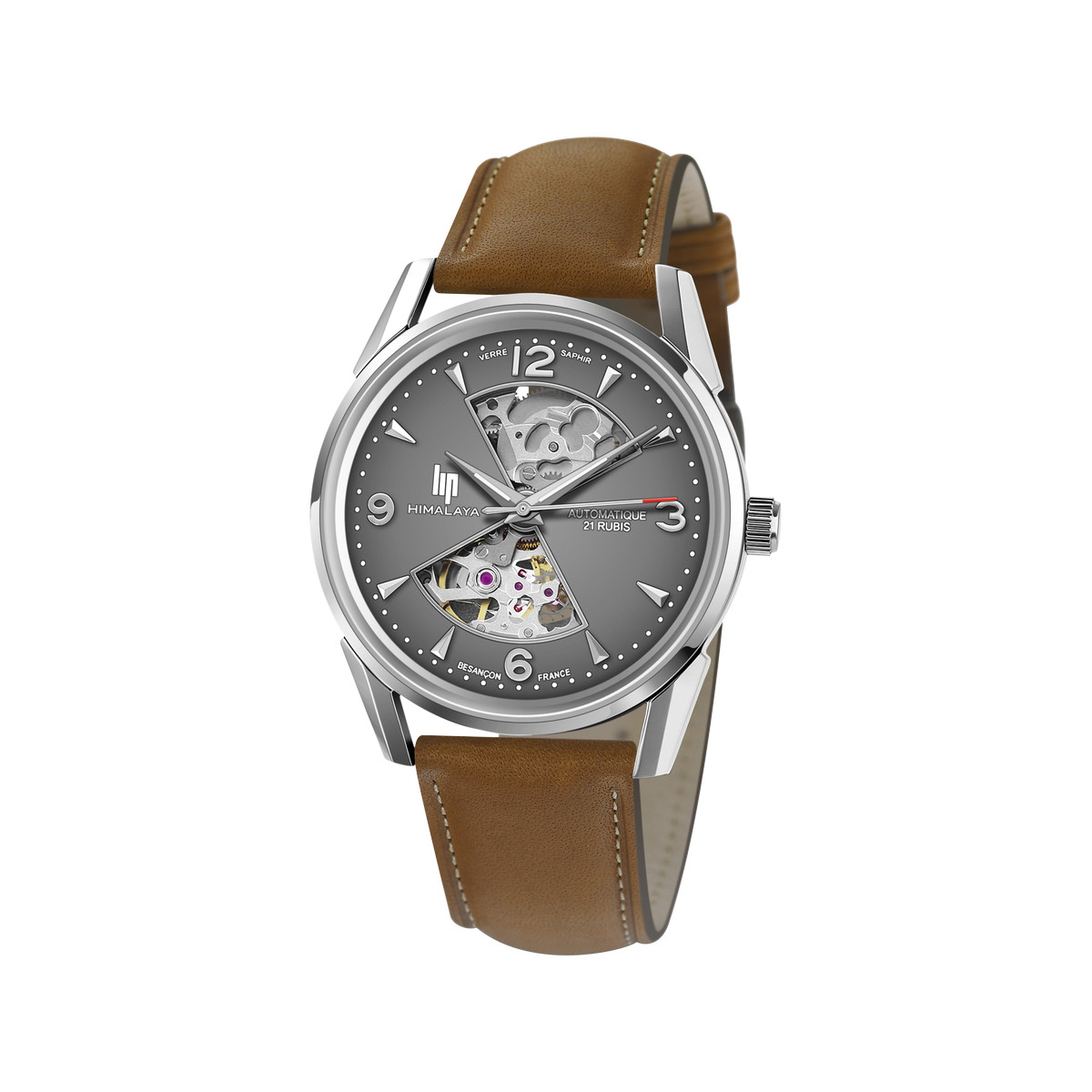 Montre Lip mixte acier cuir marron