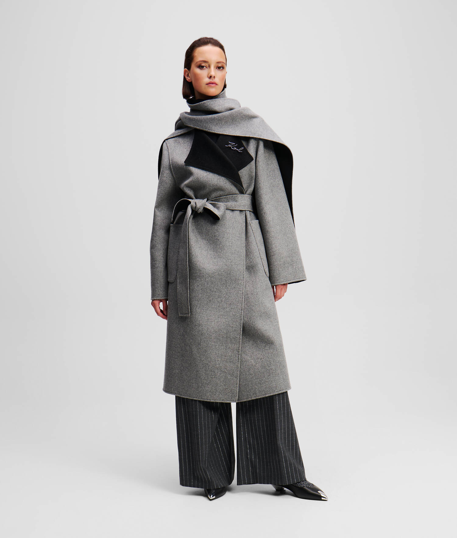 MANTEAU EN LAINE RÉVERSIBLE - Noir/Gris Chiné