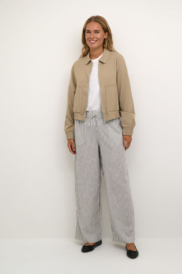 Kaffe KAmilia Long Wide Pants HW Chalk/black stripe