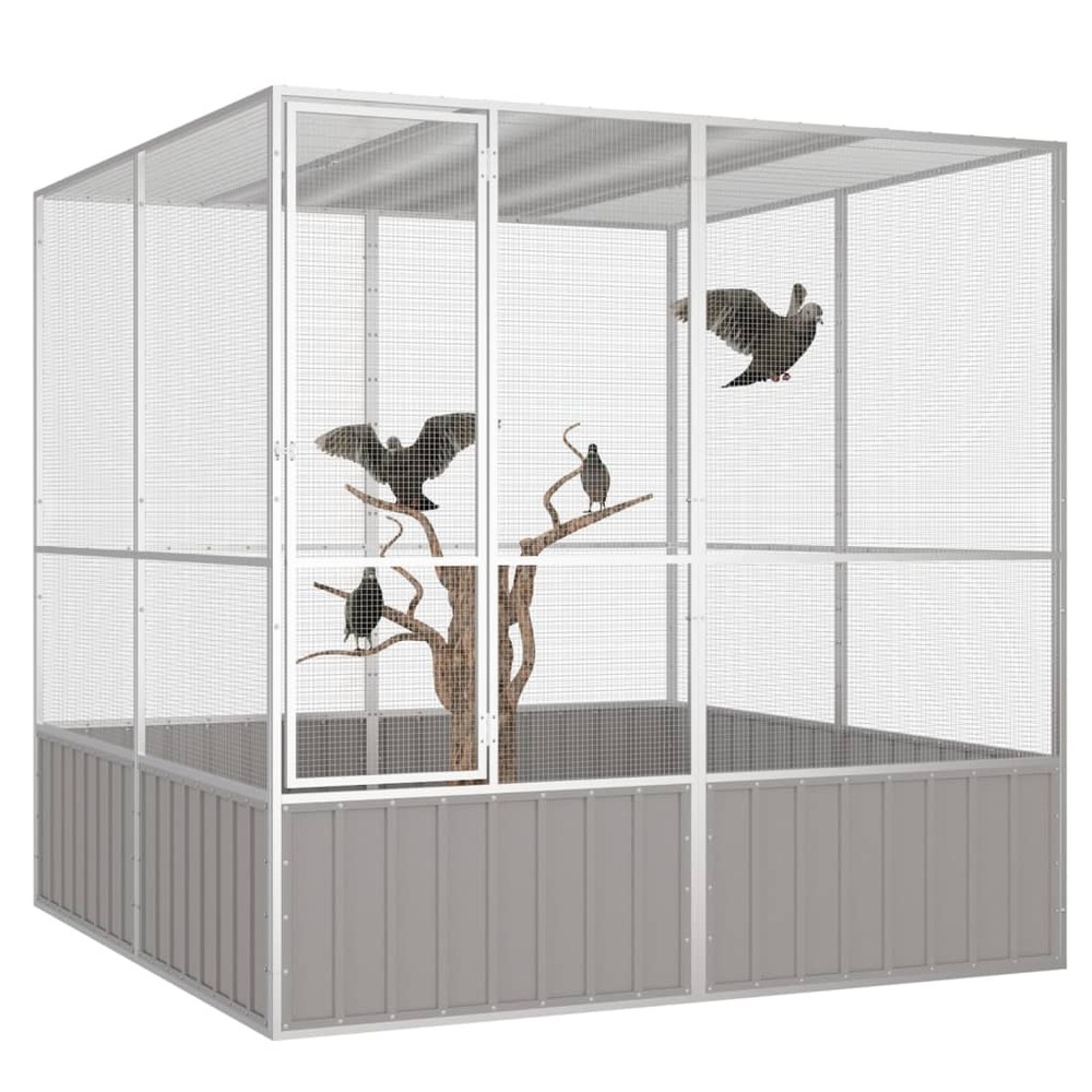 Cage à oiseaux gris 213,5x217,5x211,5 cm acier galvanisé