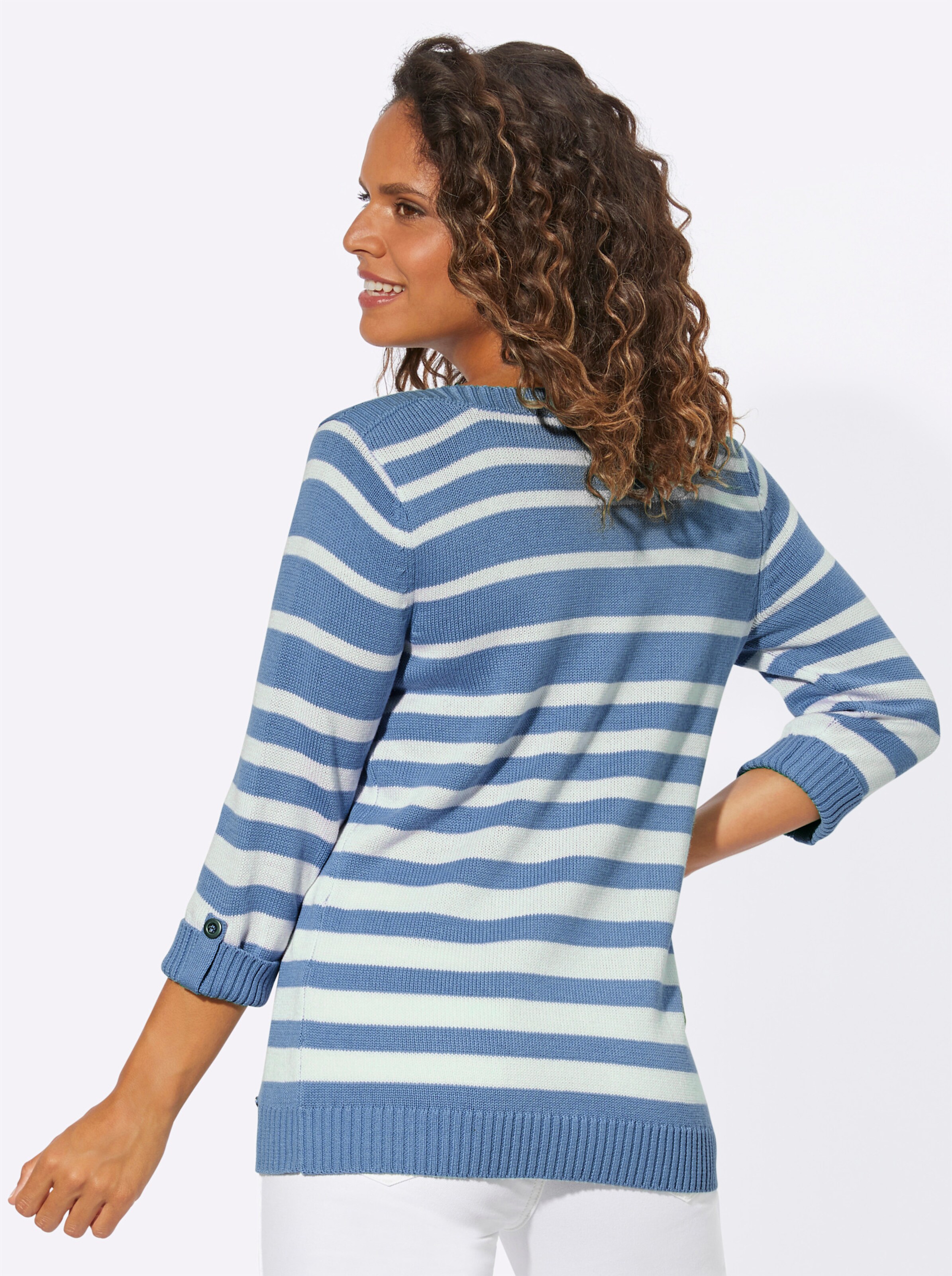 Pullover in mittelblau-weiß-gemustert