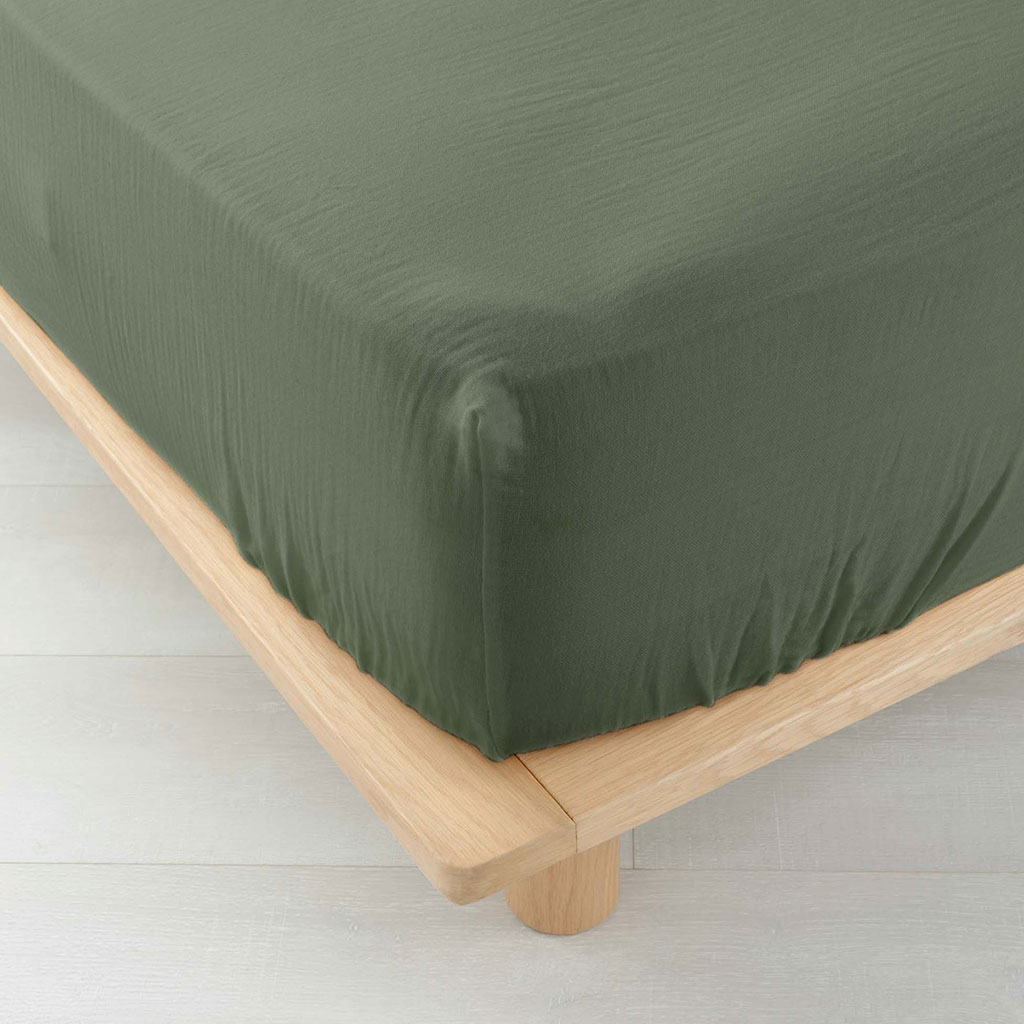 Drap housse gaze de coton ANGELIA kaki 140x190cm